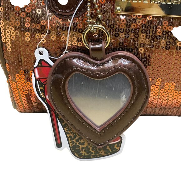 Steve Madden Women’s Bronze Sequins With Heart Charm Mini Barrel Satchel Bag - Picture 4 of 9